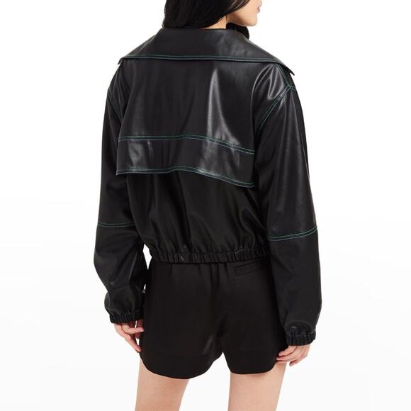 Apparis Faux Leather Tierra Vegan Leather Bomber Jacket Blue Green Stitching M - Picture 3 of 9